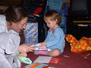 Opening presents with Mummy