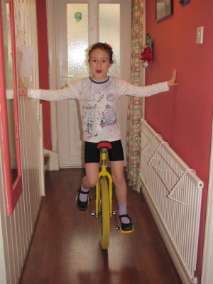 Riding Mummy's unicycle